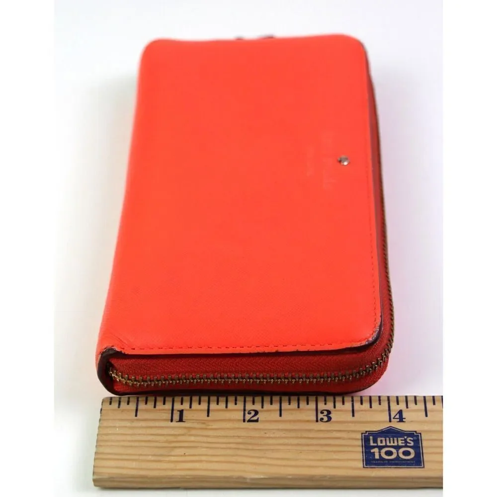 kate spade new york RED GENUINE LEATHER LOGO ZIP AROUND ID CARD WALLET CLUTCH